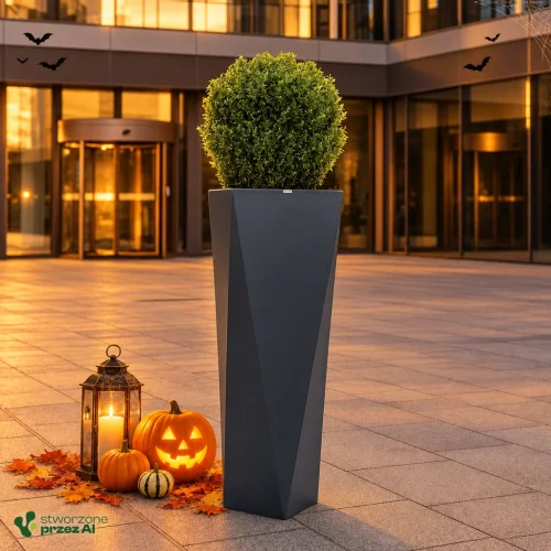 Wysoka donica Rossa | wys. 90 cm | szer. 45 cm | – jesienna aranżacja Halloween (AI)