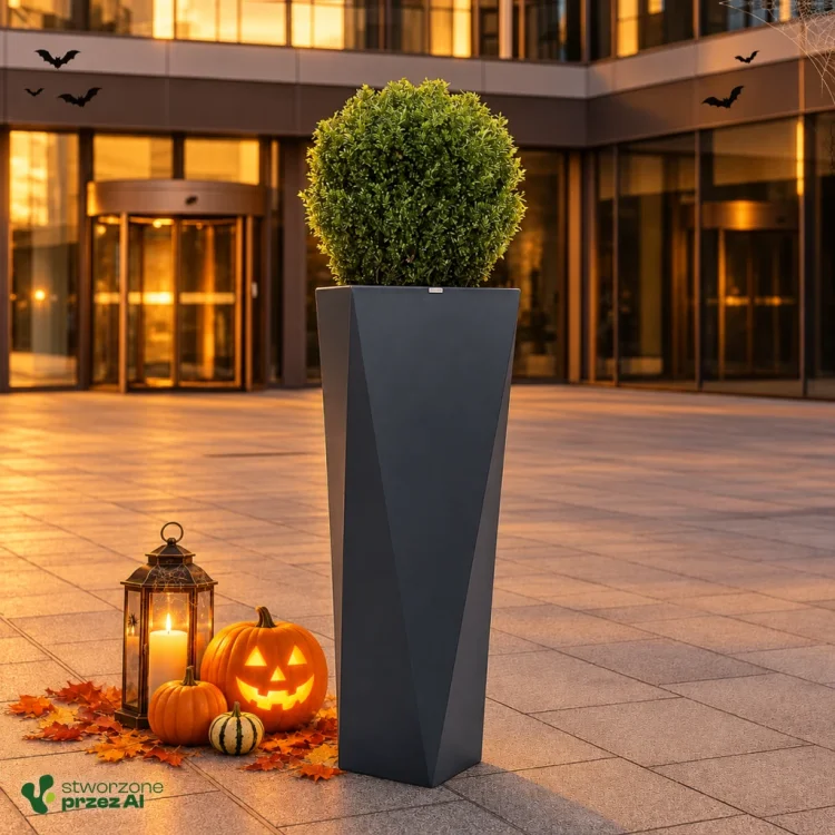 Wysoka donica Rossa | wys. 90 cm | szer. 45 cm | – jesienna aranżacja Halloween (AI)