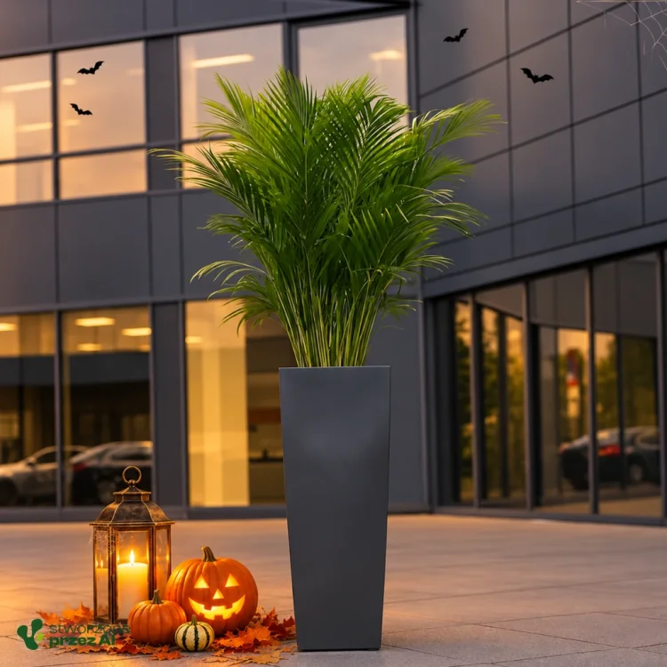Wysoka donica 28x75h Juno – jesienna aranżacja Halloween (AI)