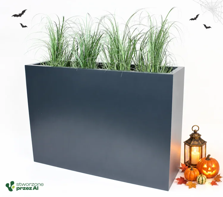 Donica prostokątna 100x30x70h z włókna szklanego – jesienna aranżacja Halloween (AI)