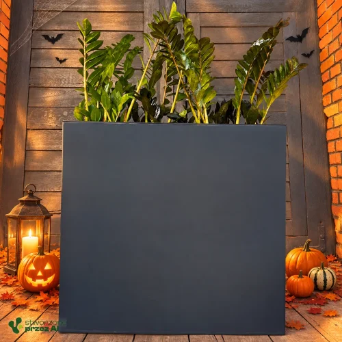 Donica prostokątna 77x23x68h DUC800T antracyt – jesienna aranżacja Halloween (AI)