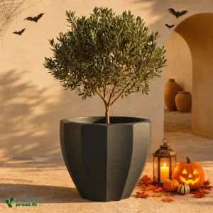 Donica Rona Round 60x54h TR60 – jesienna aranżacja Halloween (AI)