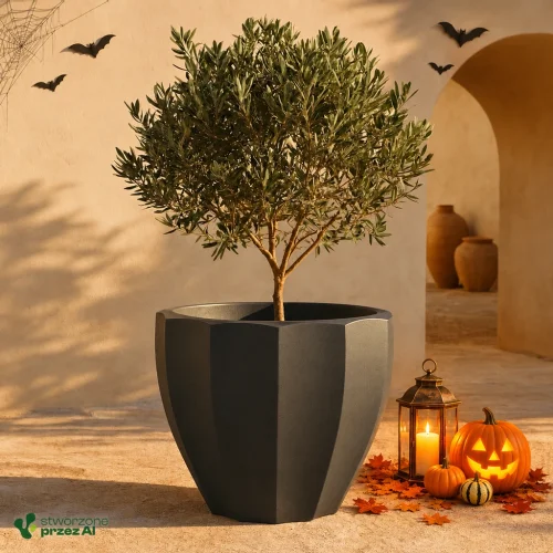 Donica Rona Round 60x54h TR60 – jesienna aranżacja Halloween (AI)