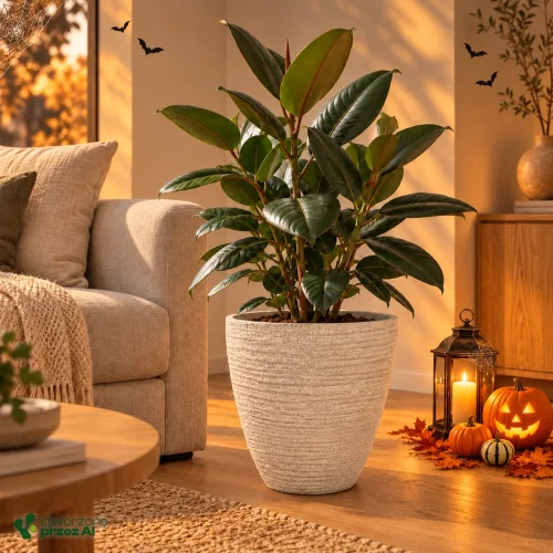 Donica Defora 40x40h TDEO40 piasek – jesienna aranżacja Halloween (AI)
