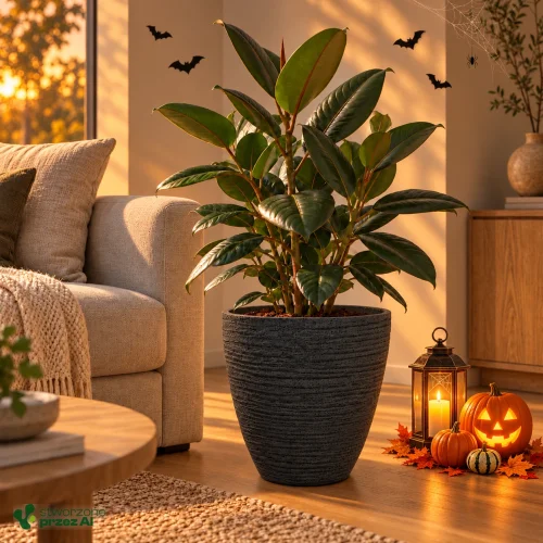 Donica Defora 40x40h TDEO40 czarny węgiel – jesienna aranżacja Halloween (AI)