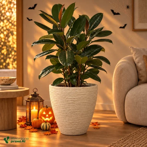 Donica Defora 48x48h TDEO48 piasek – jesienna aranżacja Halloween (AI)