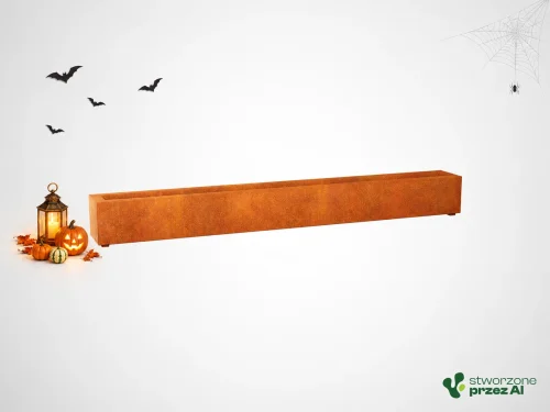 Donica metalowa - Corten LARGO 4 | wys. 30 cm, szer. 270 x 30 cm | – jesienna aranżacja Halloween (AI)